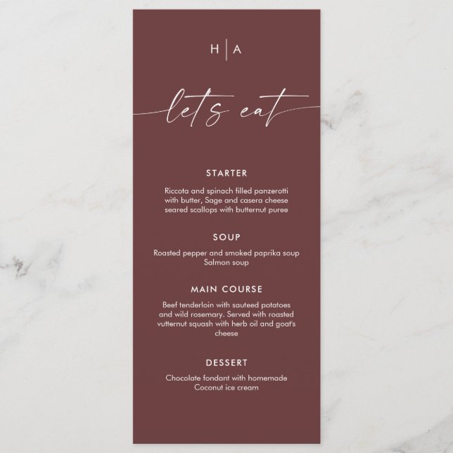 Menú Modern Minimalist Handwriting Wedding Dinner  (Anverso)