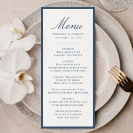 Menú Modern Navy Border Wedding