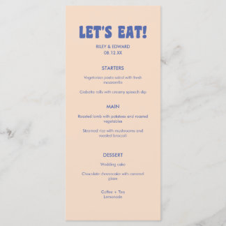 Menú Modern Retro Blue & Beige 'Let's Eat!' Wedding