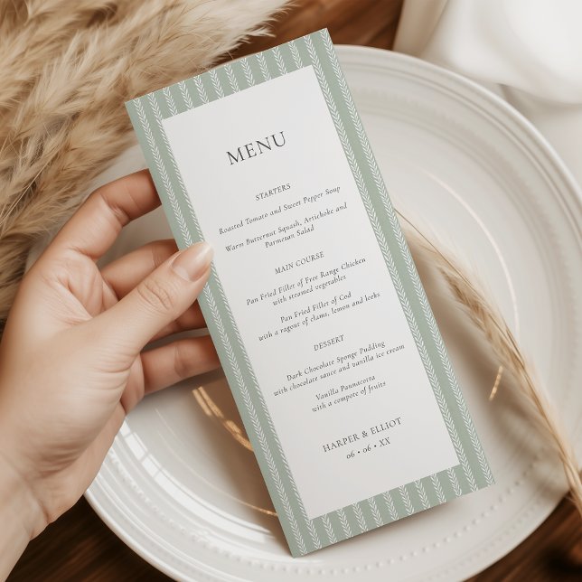 Menú Modern Sage Green Stripes Wedding (Subido por el creador)