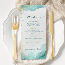 Menú Modern Teal Gold Abstract Beach Wedding