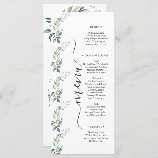 Menú Modern Watercolor Eucalyptus Leaves Greenery (Anverso / Reverso)