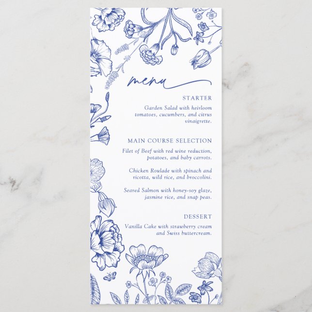 Menú Modern Wildflower Blue Floral Brunch Bridal Shower (Anverso)
