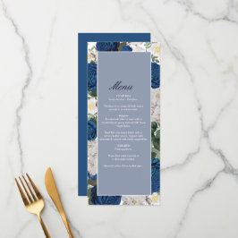 Menú Moderna acuarela floral azul elegante matrimonio