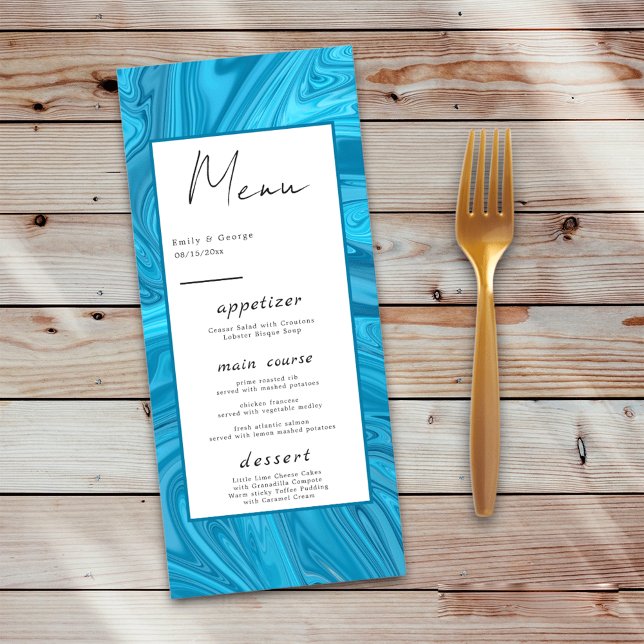 Menú Moderna Boda de resumen de ondas azules de moda y  (Subido por el creador)