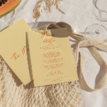 Menú Moderna Boda retro de colores vivos dibujado a man<br><div class="desc">Un colorido menú retro funky moderno para la cena boda blanco y negro. Que presenta diseño de plantillas de moda de fondo amarillo brillante y tipografía escrita a mano naranja. Con quequitos dibujados a mano mesa pequeña. Una perfecta y a juego con la suite.</div>