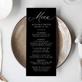 Menú Moderna caligrafía elegante Boda blanco y negro
