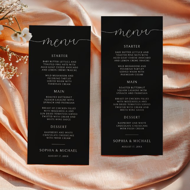 Menú Moderna caligrafía Minimalista Boda negro (Subido por el creador)