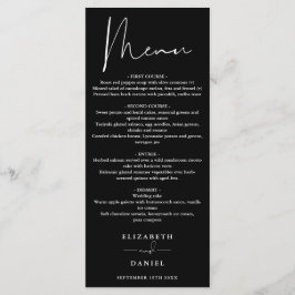 Menú Moderna Cena Boda En Blanco Y Negro Con Guión