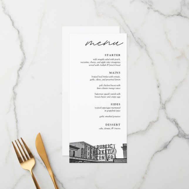 Menú Moderna cena Boda en blanco y negro en Seattle (Anverso/Reverso In Situ)