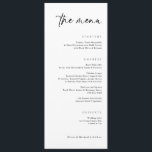 Menú Moderna escritura a mano Cena elegante de boda<br><div class="desc">Este sencillo y moderno menú Boda de escritura a mano presenta un diseño elegante y contemporáneo con un guión elegante y fluido. La disposición minimalista y la caligrafía estilizada hacen de este hotel un lugar sofisticado en cualquier mesa boda, ideal para las parejas que buscan una moda y una estética...</div>