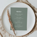 Menú Moderna escritura Minimalista Sage Green | BODA<br><div class="desc">Esta elegante y minimalista tarjeta de menú boda cuenta con una tipografía de escritura moderna y un texto limpio y sans serif para un diseño sencillo y elegante en blanco y verde sabio que le encantará.</div>