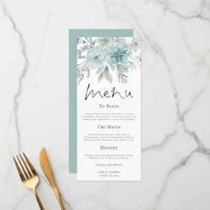 Menú Moderna Florals Verde azulada Boda de la niebla ma