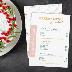 Menú Moderna Lista de precios de panadería minimalista 