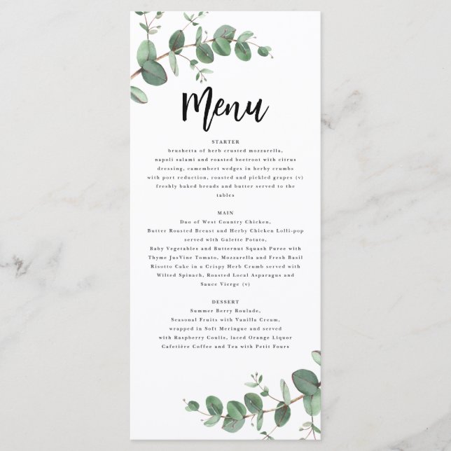 Menú Moderna mínima eucalipto simple y elegante boda m (Anverso)