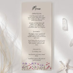 Menú Moderna placa de Boda beige de flor silvestre<br><div class="desc">Este moderno menú de boda beige con flores silvestres presenta un cálido fondo beige adornado con flores silvestres de color rosa y morado que evocan una sensación de romanticismo eterno. El encanto rústico y elegante del boho hace que este diseño sea perfecto para las parejas que buscan una estética moderna...</div>