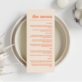 Menú Moderna tipografía negrita Boda Naranja Marina Azu