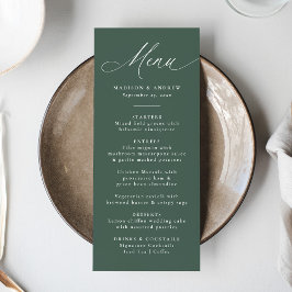Menú Moderna y elegante caligrafía Boda verde