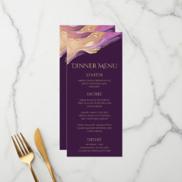 Menú Moderno bar y cena Boda morado y dorado