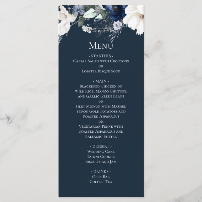 Menú Moderno Boda azul de la Marina (Anverso)