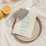 Menú Moderno Boda de moda retro de escritura azul<br><div class="desc">Un colorido menú retro funky moderno de estilo francés para la cena boda. Que presenta un diseño de plantilla de moda de fondo lechoso cremoso y tipografía manuscrita azul. Una perfecta y a juego con la suite.</div>
