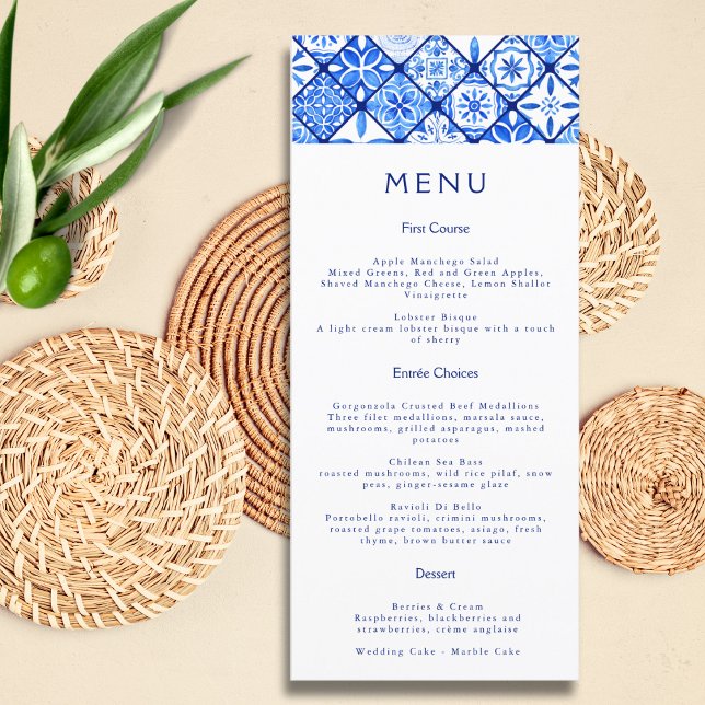 Menú Moderno Boda de mosaico azul mediterráneo (Subido por el creador)