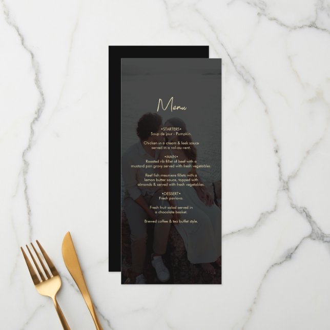 Menú Moderno Boda de superposición de foto de oro negro (Anverso/Reverso In Situ)