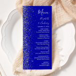 Menú Moderno Boda del borde del Purpurina Royal Blue Si<br><div class="desc">El lado izquierdo de este elegante y moderno menú boda presenta un diseño purpurina de imitación plateada. El texto del personalizable combina la escritura a mano en blanco, la copperplate y las letras cursivas en un fondo azul real. El reverso presenta un diseño de purpurina azul real y plateado a...</div>