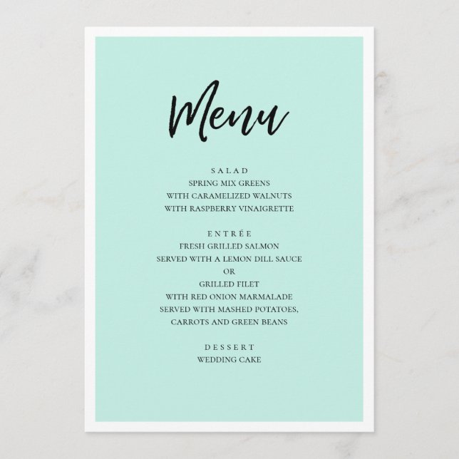 Menú Moderno boda. Guión minimalista simple (Anverso)