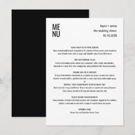 Menú Moderno Boda Minimalista de estilo blanco negro