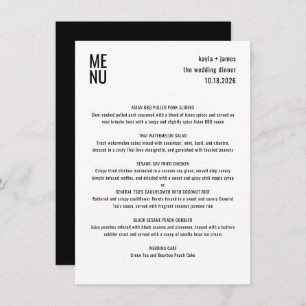 Menú Moderno Boda Minimalista de estilo blanco negro