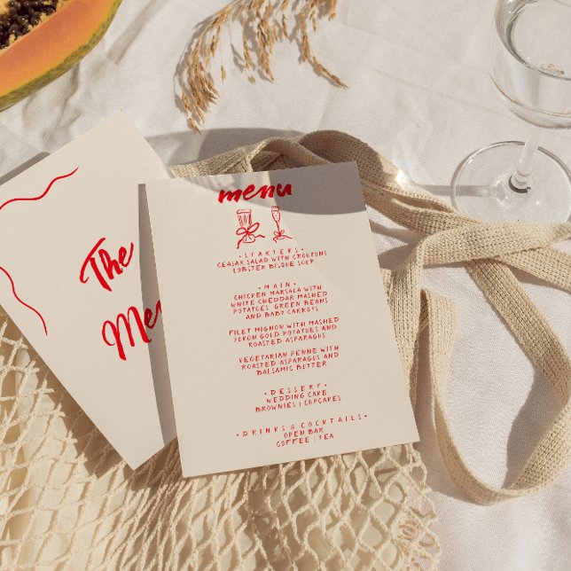 Menú Moderno Boda quirky con la mano roja dibujada (Subido por el creador)