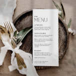 Menú Moderno Boda simple en blanco y negro<br><div class="desc">Las tarjetas de menú, minimalistas y elegantes, son una forma clásica de ofrecer un aspecto limpio y sofisticado que complementará cualquier configuración de mesa. Manténgalo en moda con estas sencillas y elegantes cartas de menú que nunca se quedarán fuera de moda. Para obtener más información sobre la coordinación, visite nuestra...</div>