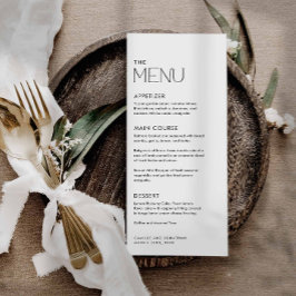 Menú Moderno Boda simple en blanco y negro