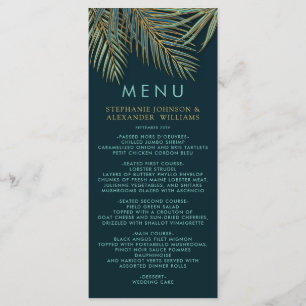 Menú Moderno Boda tropical Verde azulado de Palm Gold B
