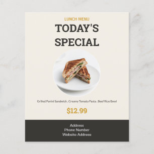 Menú moderno de almuerzo especial de hoy