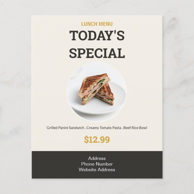 Menú moderno de almuerzo especial de hoy (Frente)