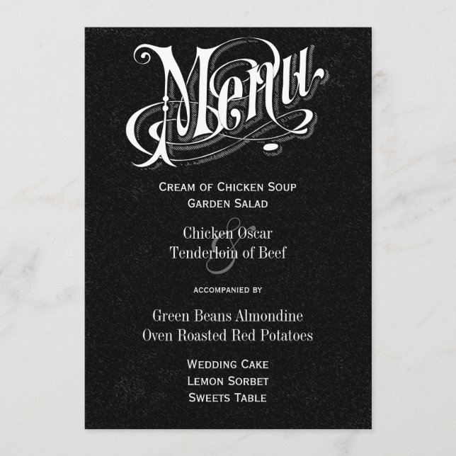 Menú moderno de Boda de tipografía de época (Anverso)