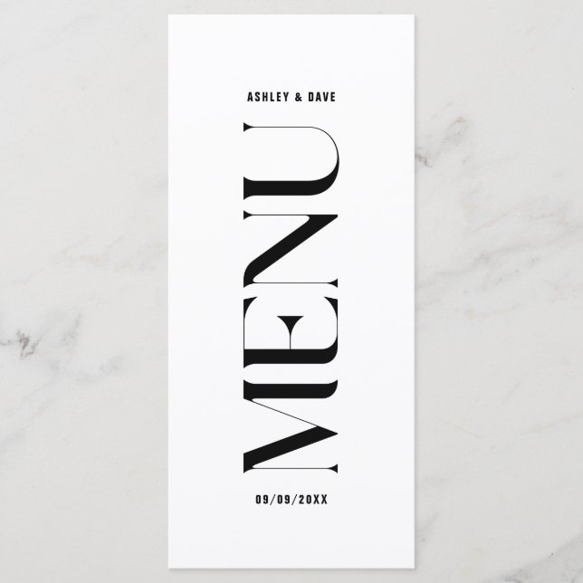 Menú moderno de Bodas en blanco y negro (Anverso)