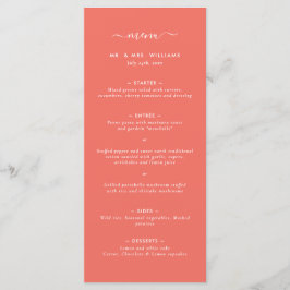 Menú moderno de Bodas Minimalistas de coral