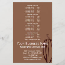 Menú moderno de la tienda de chocolate de cacao de