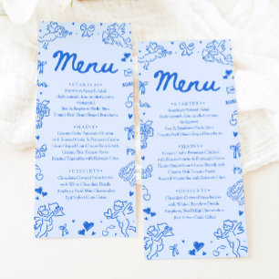 Menú moderno de San Valentín con corazones azules 