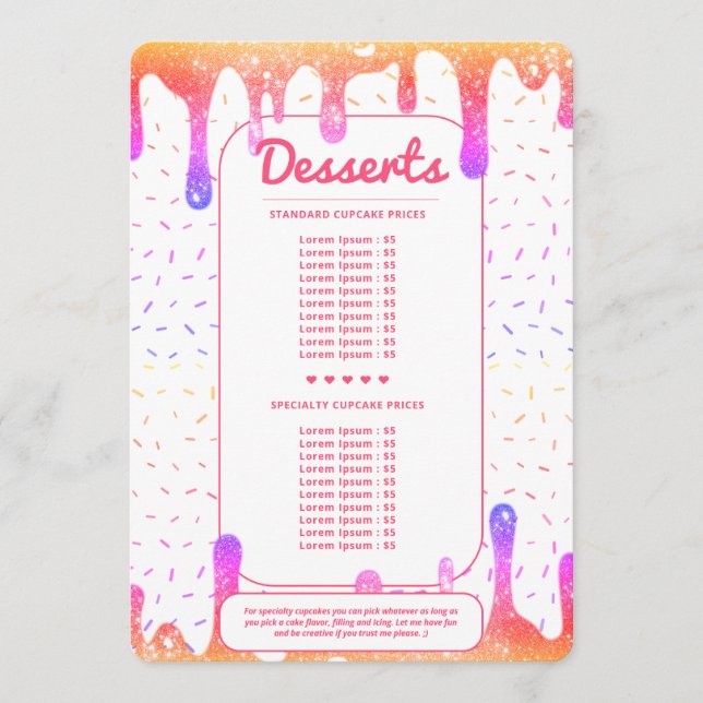 Menú Moderno Decorador Holográfico Baker Caterer (Anverso)