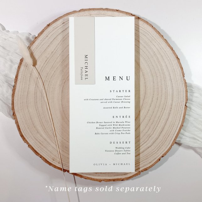 Menú Moderno espacio Minimalista para el Boda de las Et (Elegant minimalist wedding menus with room at the top for name tag / name card (sold separately))