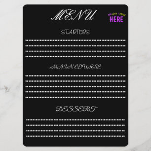 MENÚ MODERNO ESTILIZADO PERSONALIZABLE NEGRO MARCADO VE