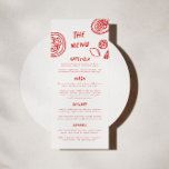 Menú Moderno Funky Retro Negrita Boda Rojo<br><div class="desc">Nuestro menú boda,  único en su género,  es realmente *beso de los chefs*. Este diseño presenta una tipografía divertida y ecléctica que imita la escritura a mano natural,  con ilustraciones hechos a personalizado,  perfecto para representar a su fiesta de recepción y cena. Esta versión incluye agudos pops de rojo.</div>