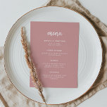 Menú Moderno guión Minimalista Dusty Rosa | BODA<br><div class="desc">Esta elegante y minimalista tarjeta de menú boda cuenta con una tipografía de escritura moderna y un texto limpio y sans serif para un diseño blanco y de rosa polvoriento sencillo y elegante.</div>