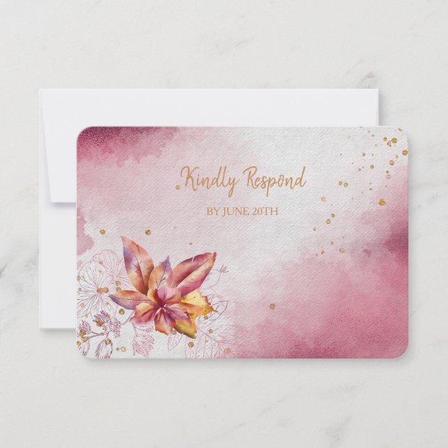 Menú moderno Maroon Pink Floral RSVP (Anverso)