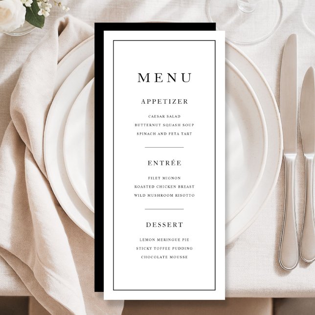 Menú Moderno Minimalista Negro Y Blanco (Modern Minimal Black And White Menu)