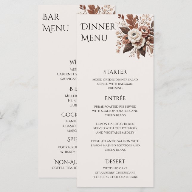 Menú Moderno País Elegante Occidental- Floral (Anverso / Reverso)